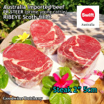 Beef Ribeye AUSTRALIA PR STEER (prime young cattle) AGED by producer brand SWIFT FROZEN steak cuts 3/4 & 1 inch price/kg 3-4pcs (Scotch-Fillet / Cube-Roll)